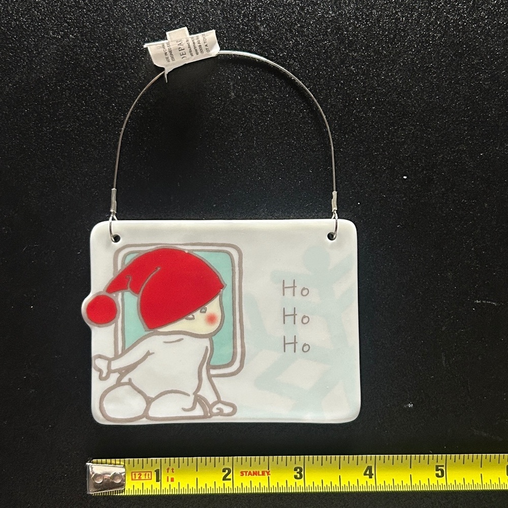 Dept 56 Ho Ho Ho Holiday Ornament Plaque Sign Boy with Red Hat Ceramic NWT